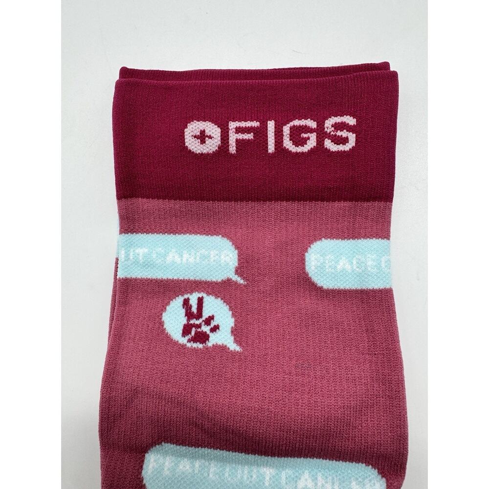 NWT FIGS Compression 100% Awesome Socks Pink Womens Size Small Peace Out Cancer - Picture 7 of 8